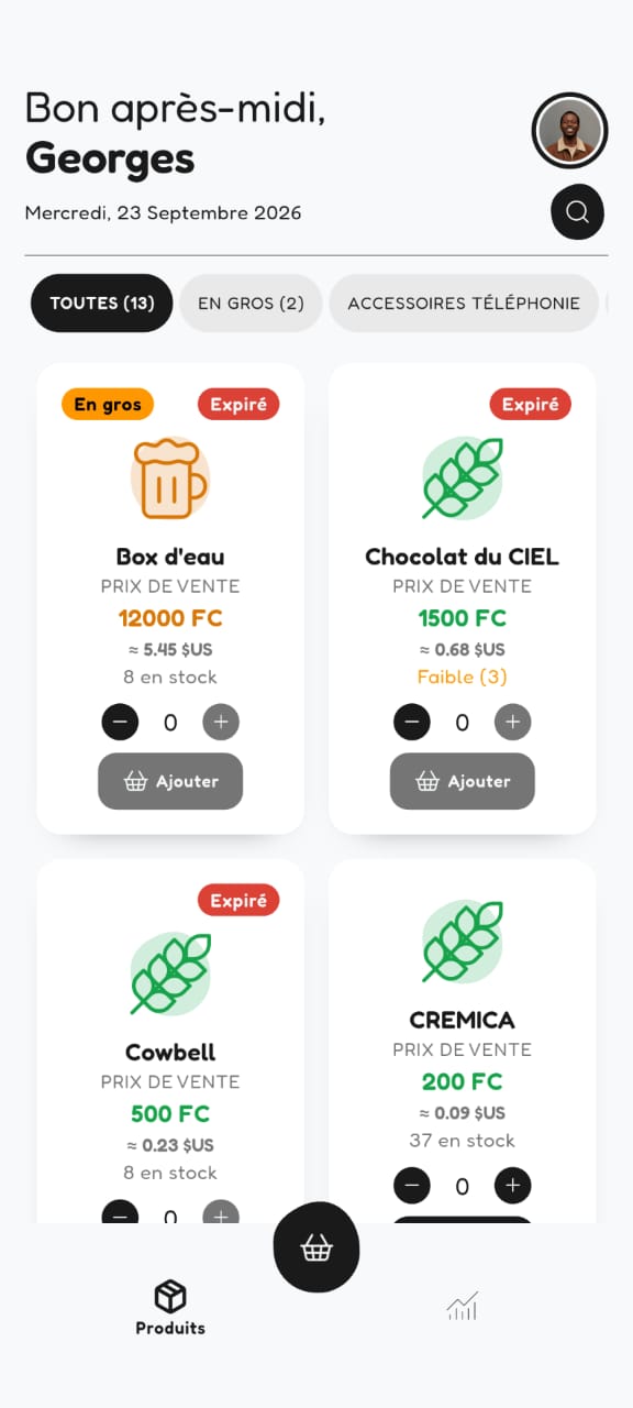 Application caisse Butiki'angu POS sur smartphone
