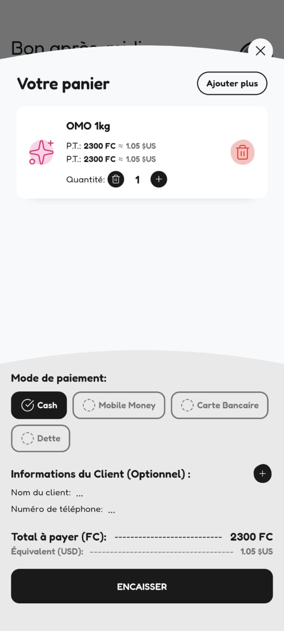 Application Butiki'angu POS - Panier et encaissement